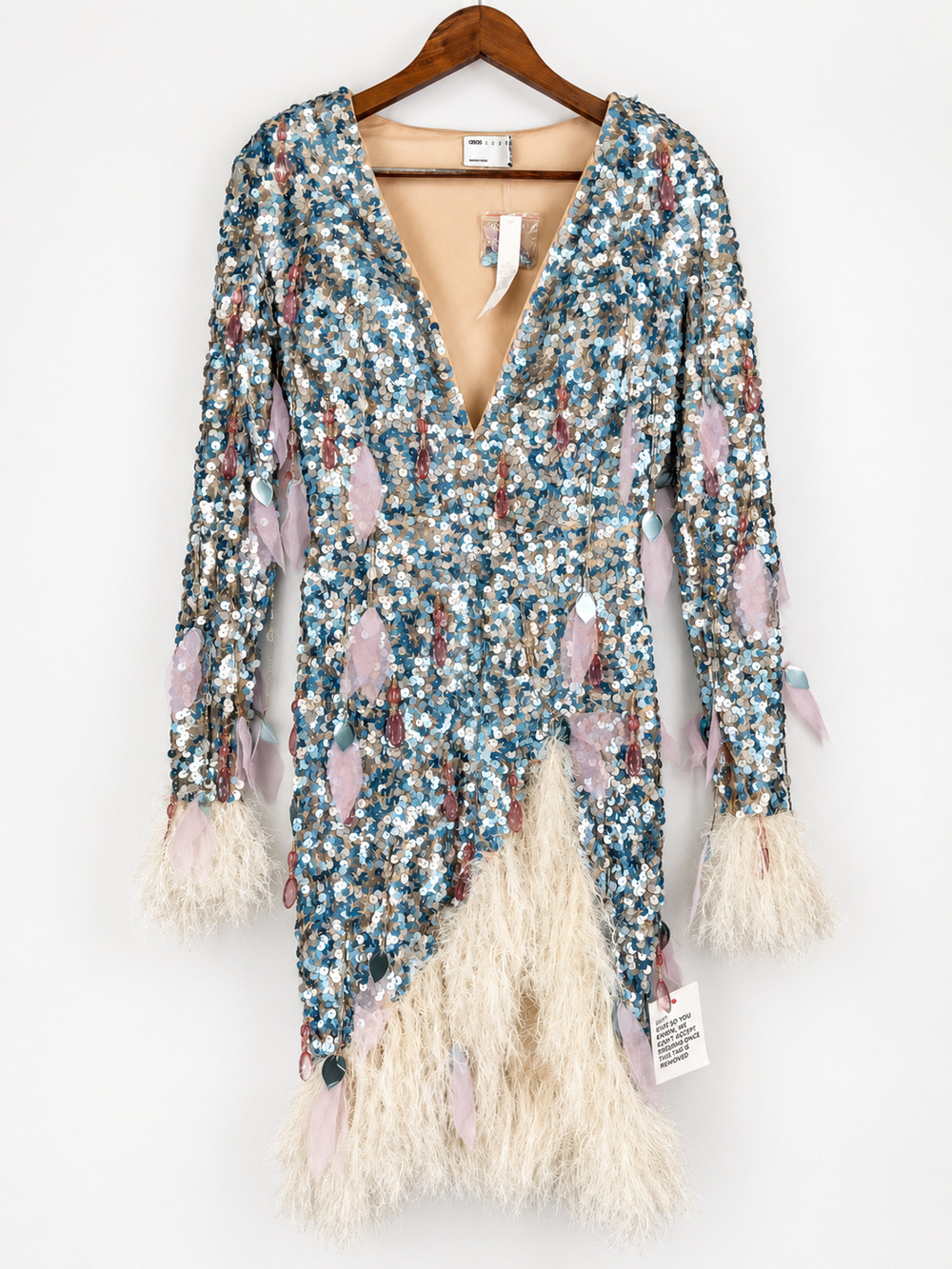 ASOS LUXE Beaded Feather Sequin Cocktail Dress Size 4 Rave Holiday Coquette